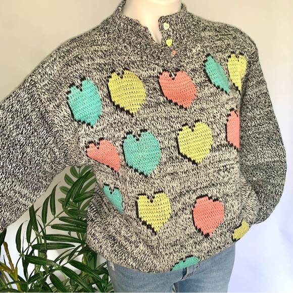 v i n t a g e :: Unique Slouchy Heart Kawaii Knit Novelty Sweater - Picture 8 of 10